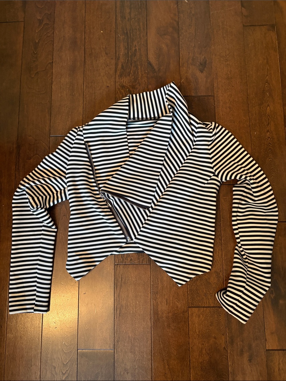 Striped Black & White Cropped Wrap Top
